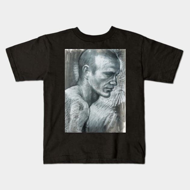 Portrait of Steven  : charcoal and pastel and conte pencil drawing Kids T-Shirt by rozmcq